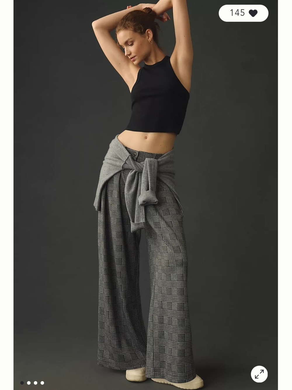 Wide-Leg Plaid Trousers in Gray